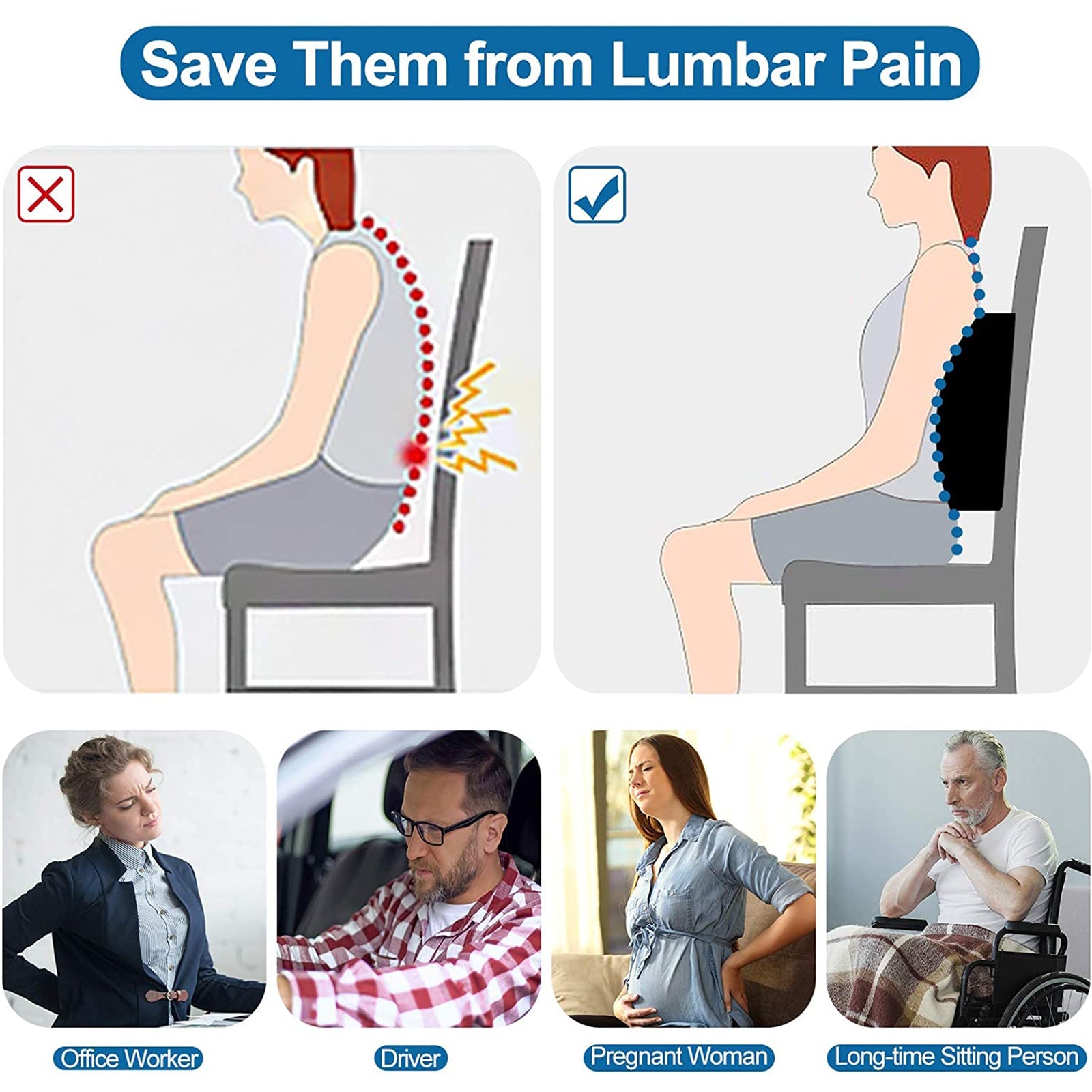 TORQ Lumbar Support Cushion — Memory Foam Back Pillow
