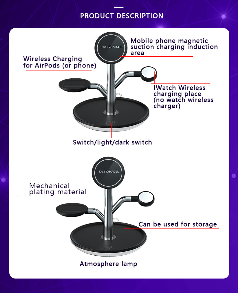 TORQ 3-in-1 Wireless Charging Station — 15W Fast Charge Dock